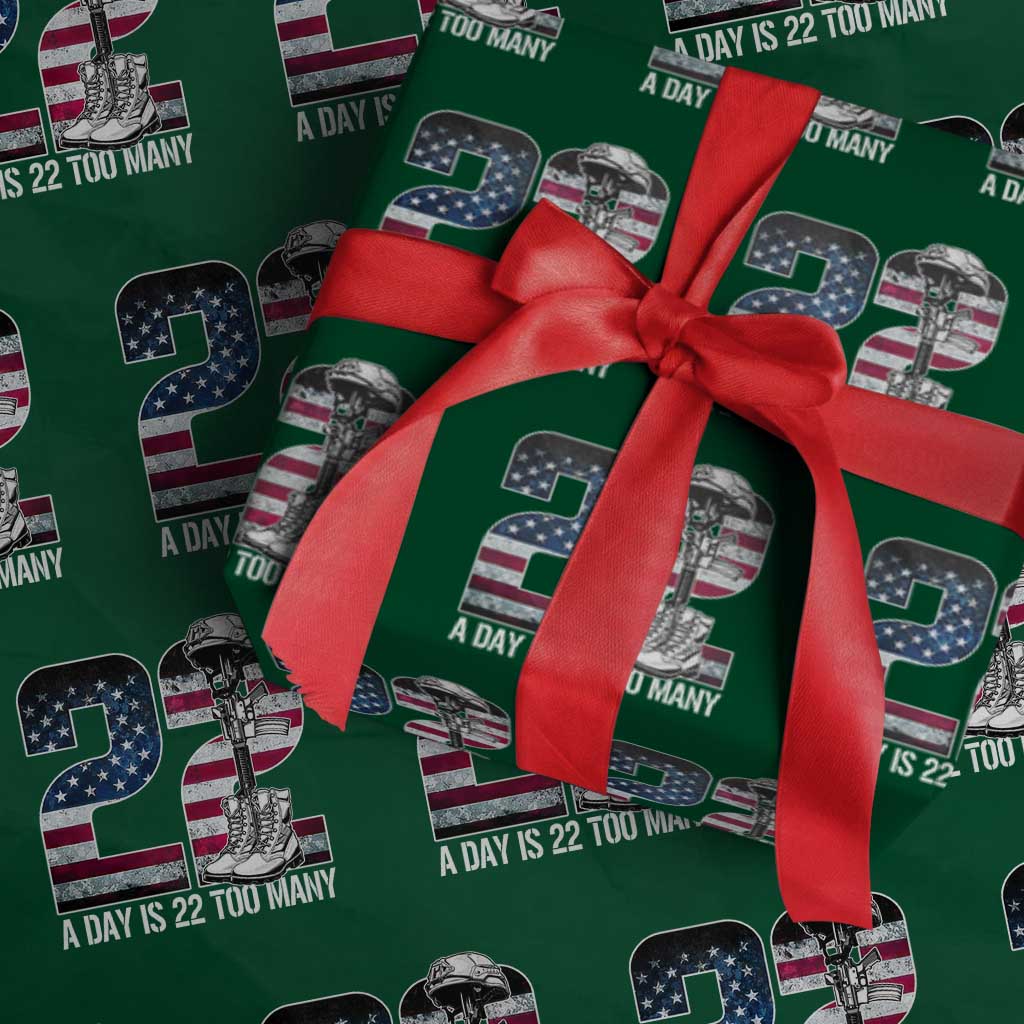 Veteran Suicide Awareness Wrapping Paper Roll 22 A Day is 22 Too Many Veteran Lives Matter TS02 Green Print Your Wear