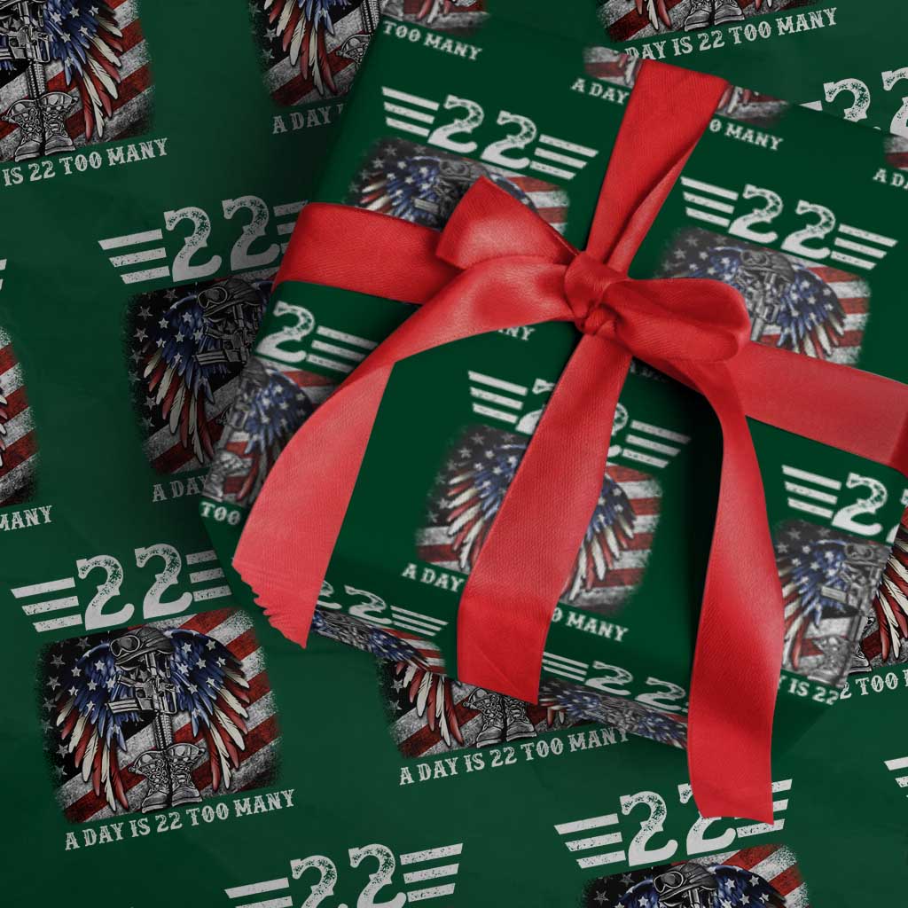 Veteran Suicide Awareness Wrapping Paper Roll 22 A Day Is 22 Too Many Vintage American Flag TS11 Green Print Your Wear