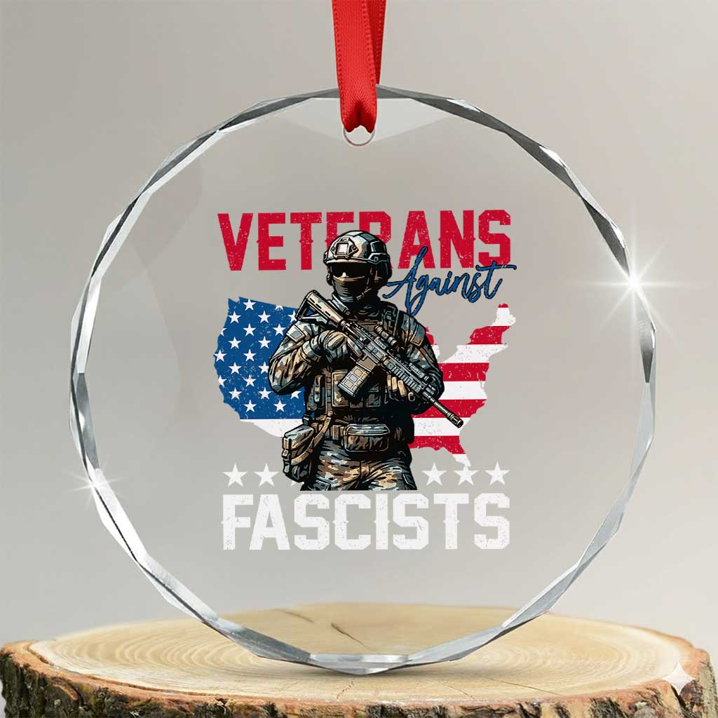 Veterans Against Fascists Crystal Glass Ornament Patriotic Soldier Vintage American Flag TS11 Transparent Glass 3'' Circle Print Your Wear