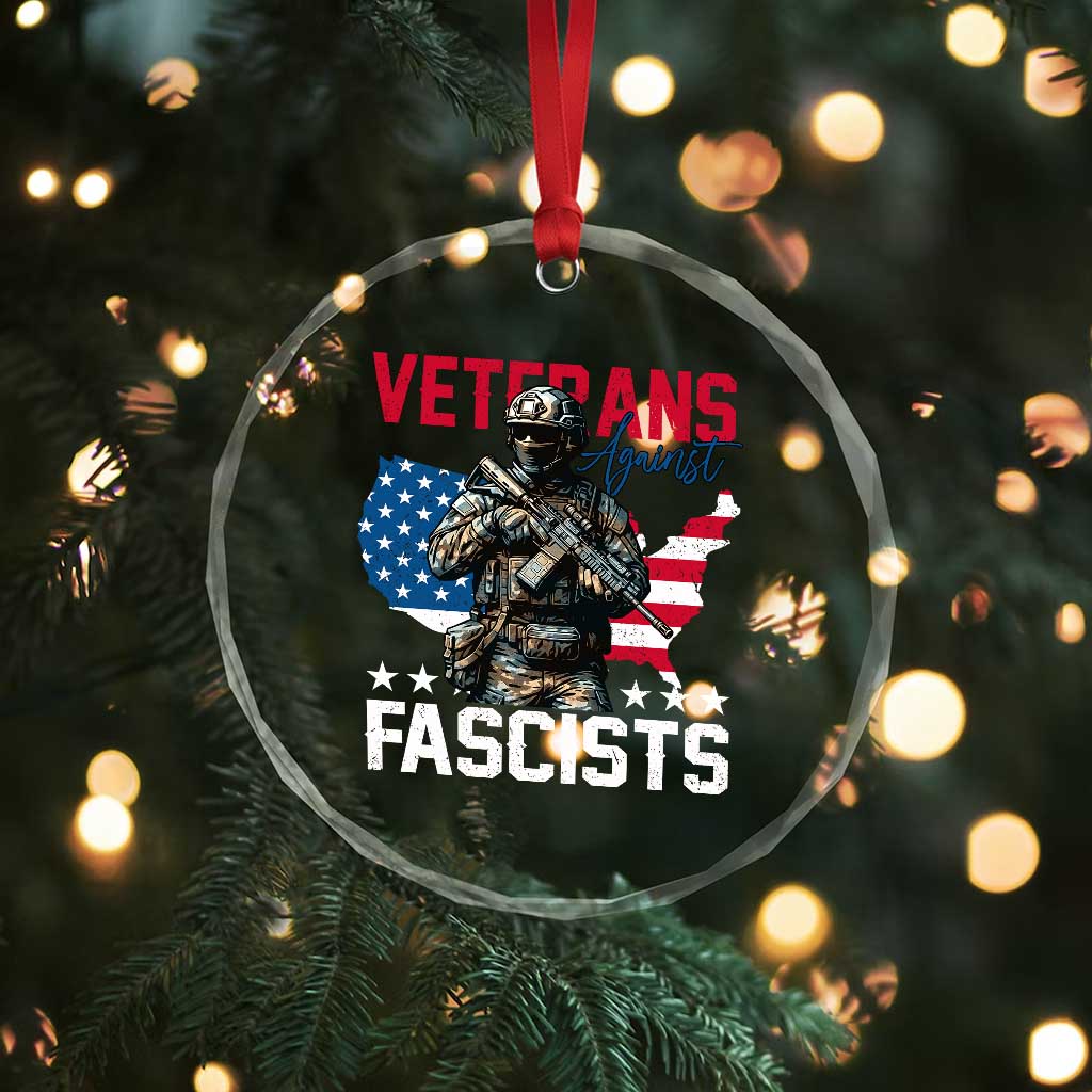 Veterans Against Fascists Crystal Glass Ornament Patriotic Soldier Vintage American Flag TS11 Print Your Wear