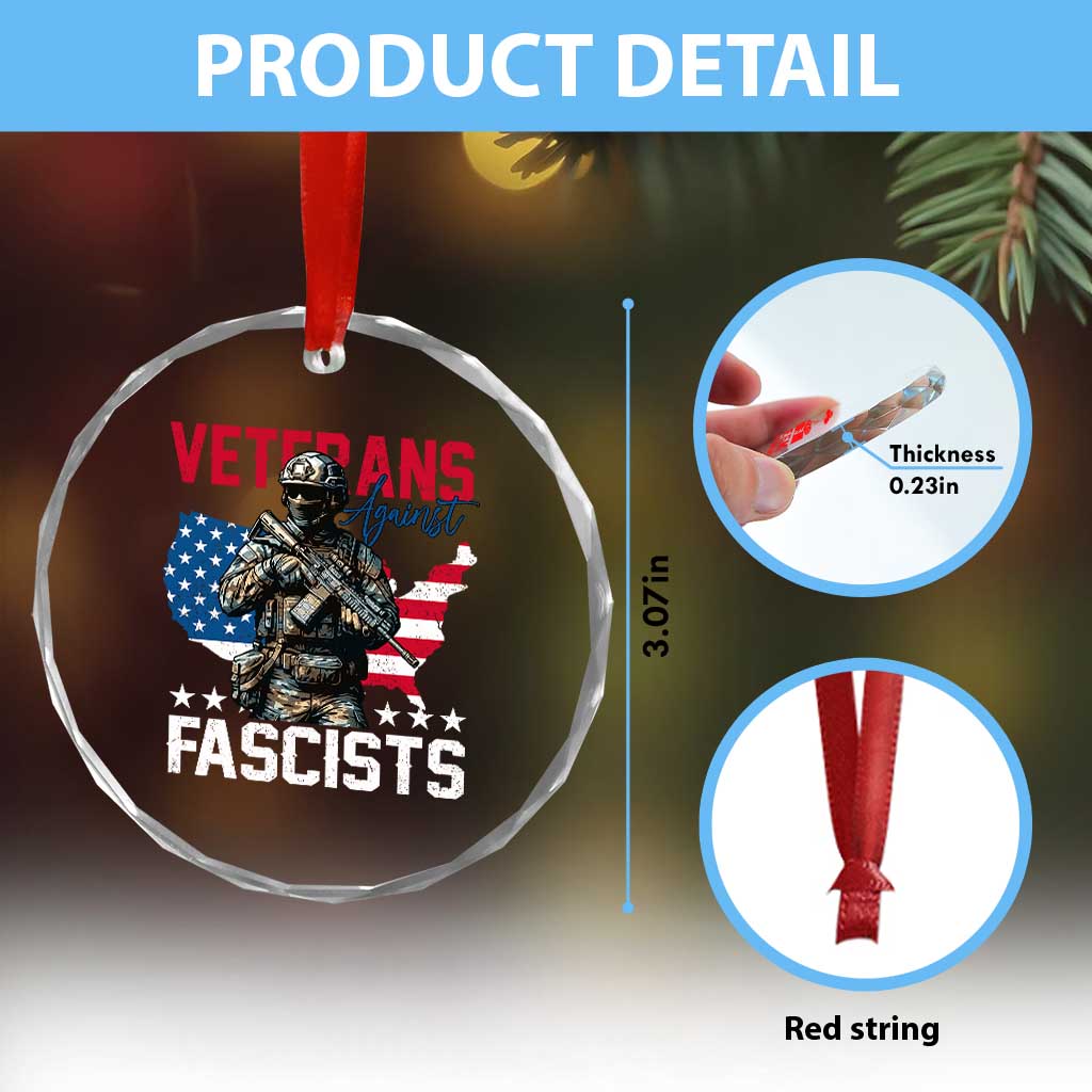 Veterans Against Fascists Crystal Glass Ornament Patriotic Soldier Vintage American Flag TS11 Print Your Wear