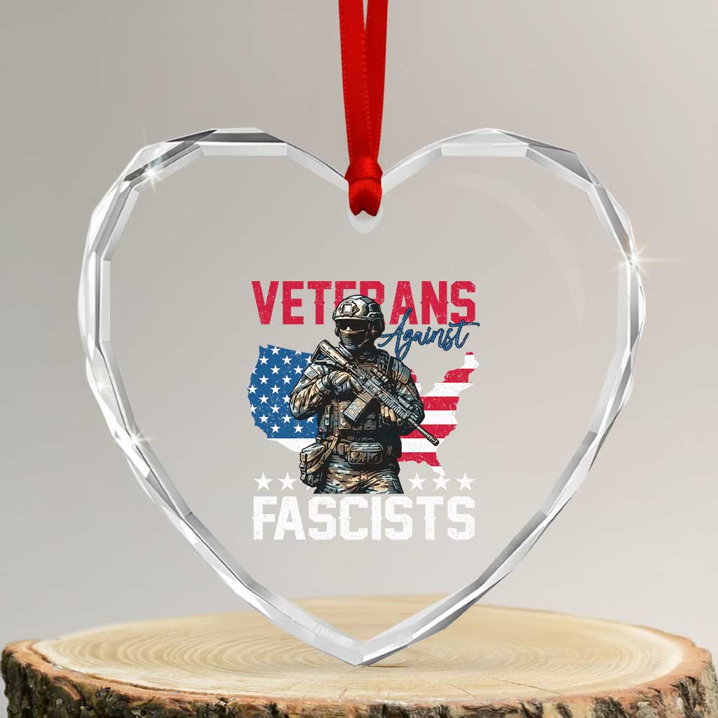 Veterans Against Fascists Heart Crystal Glass Ornament Patriotic Soldier Vintage American Flag TS11 Transparent Glass 3'' Heart Print Your Wear