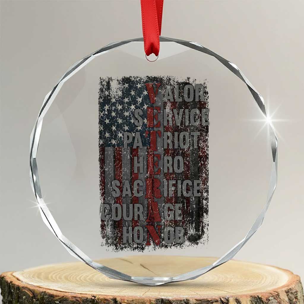 Veterans Valor Service Patriot Hero Sacrifice Courage Honor Crystal Glass Ornament American Flag TS11 Transparent Glass 3'' Circle Print Your Wear