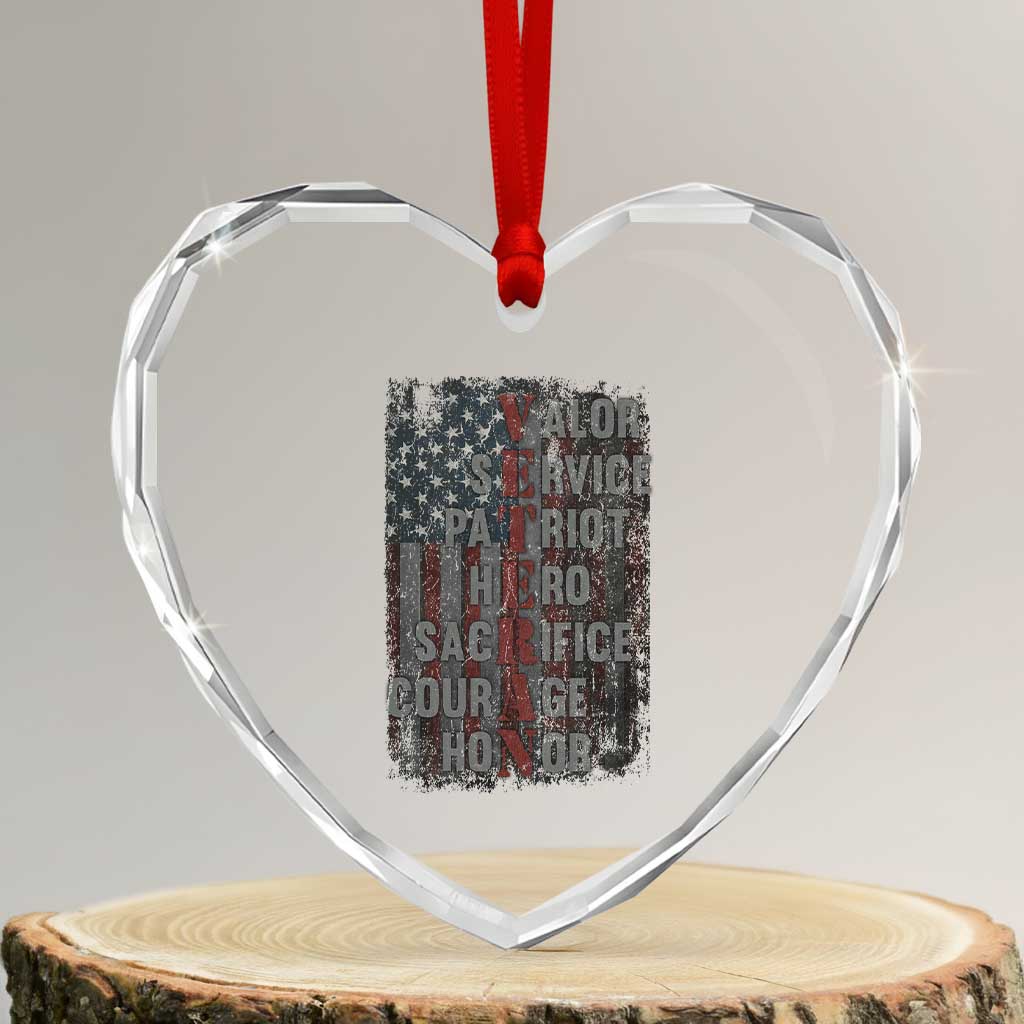 Veterans Valor Service Patriot Hero Sacrifice Courage Honor Heart Crystal Glass Ornament American Flag TS11 Transparent Glass 3'' Heart Print Your Wear