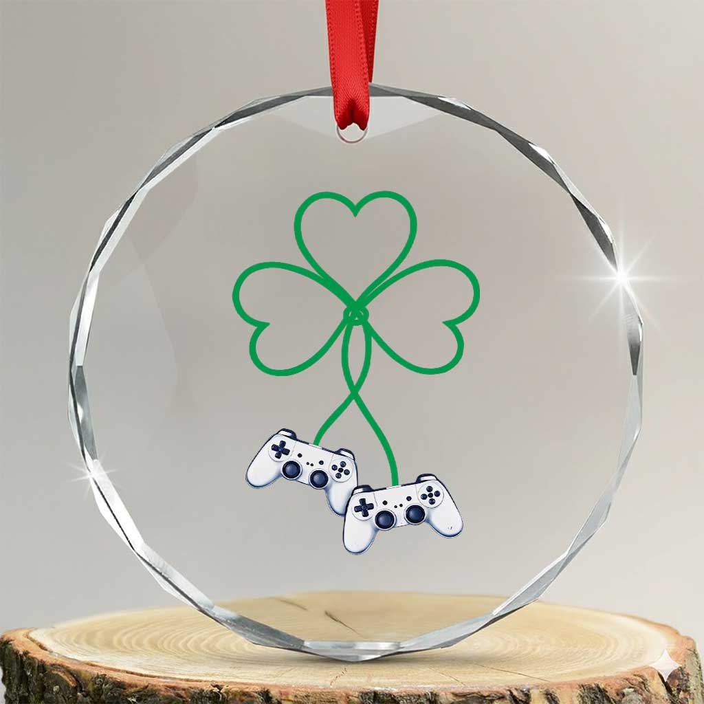 Video Game Lover St Patricks Day with Shamrock Controllers Crystal Glass Ornament TS11 Transparent Glass 3'' Circle Print Your Wear