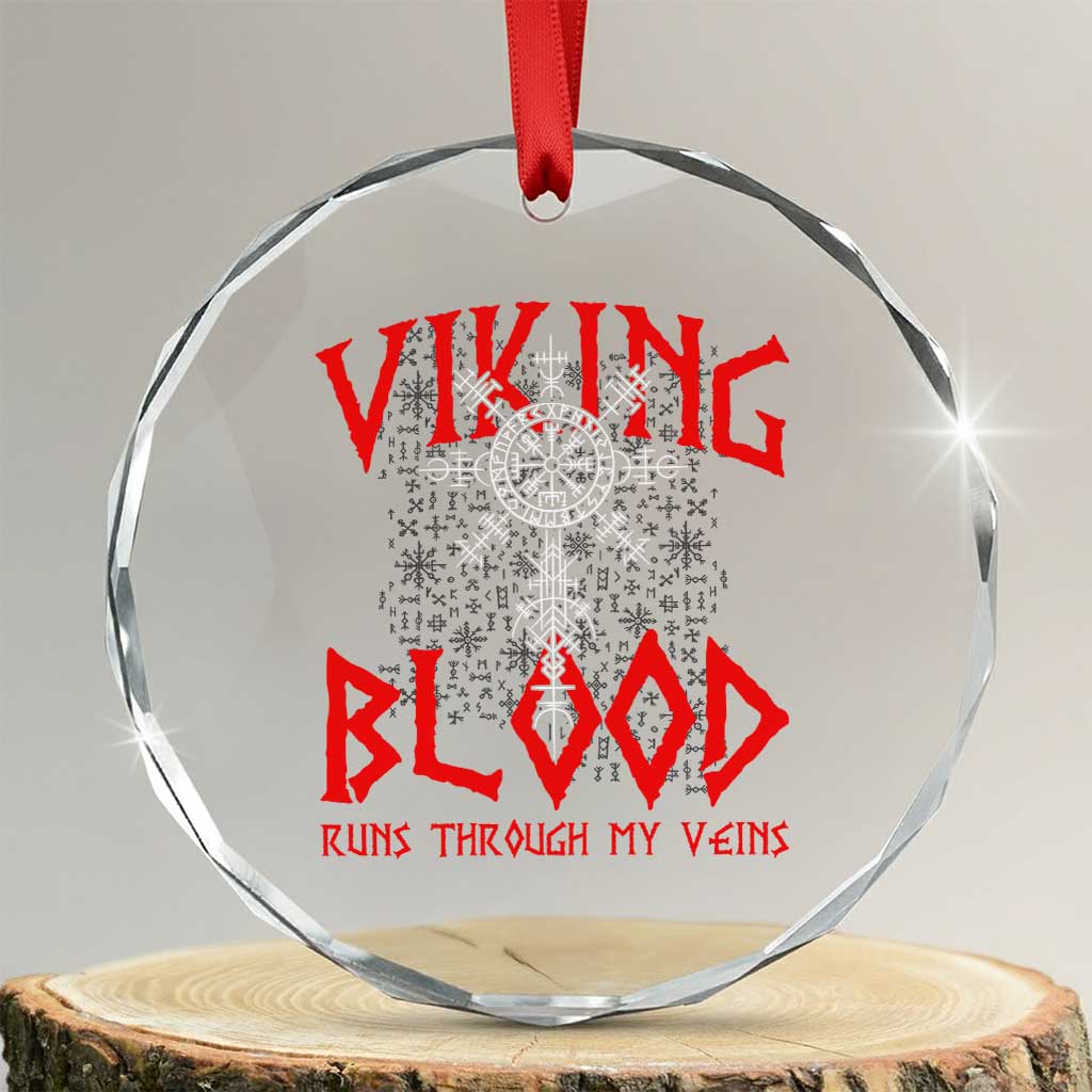 Viking Blood Runs Through My Veins Crystal Glass Ornament Compass Vegvisir Nordic Rune Celtic TS14 Transparent Glass 3'' Circle Print Your Wear