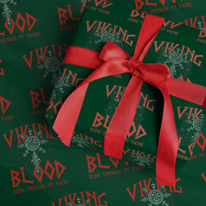 Viking Blood Runs Through My Veins Wrapping Paper Roll Compass Vegvisir Nordic Rune Celtic