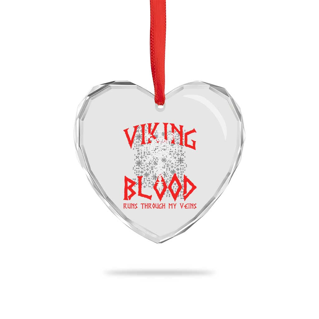 Viking Blood Runs Through My Veins Heart Crystal Glass Ornament Compass Vegvisir Nordic Rune Celtic