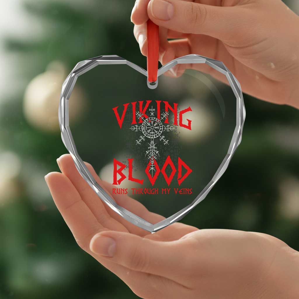 Viking Blood Runs Through My Veins Heart Crystal Glass Ornament Compass Vegvisir Nordic Rune Celtic