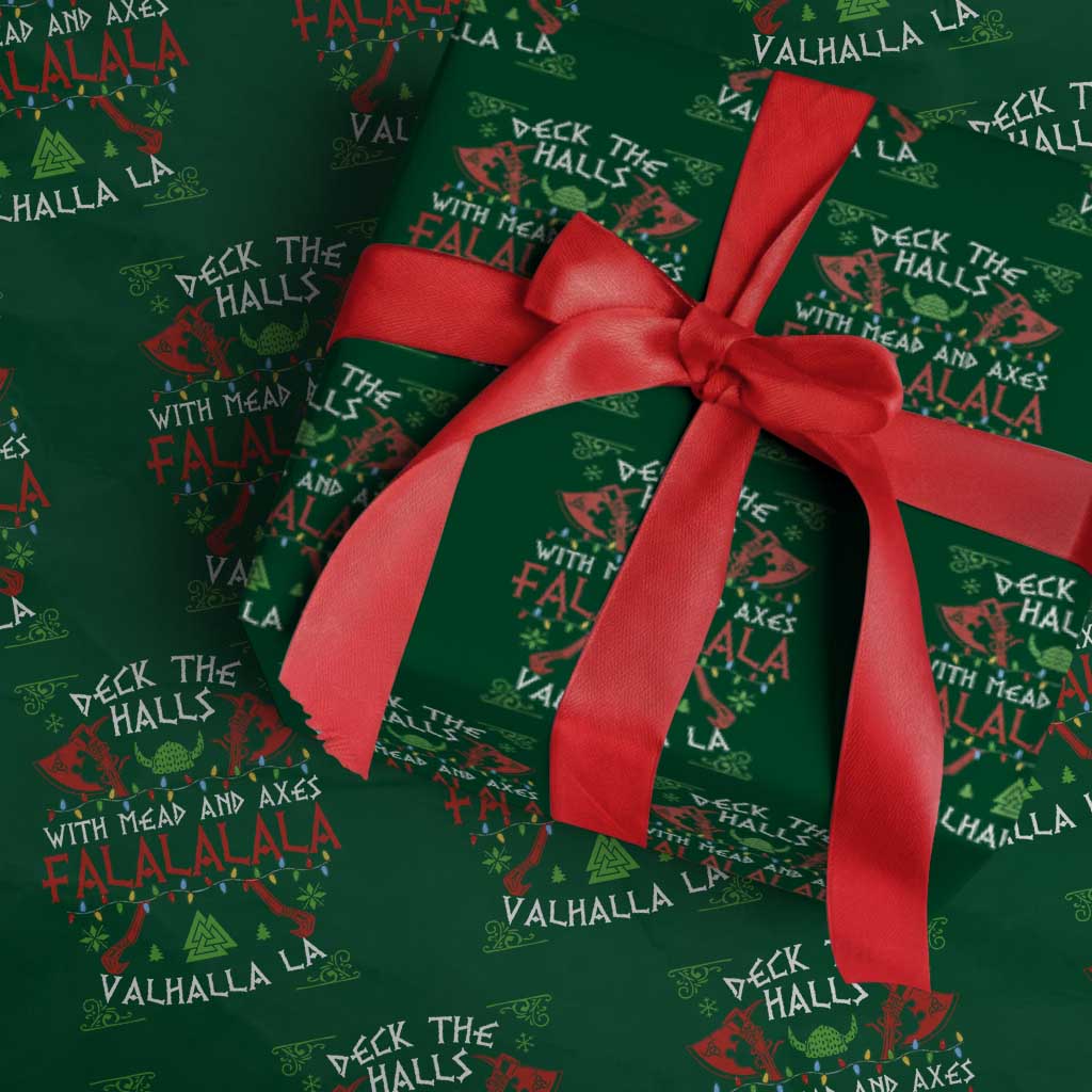 Viking Christmas Wrapping Paper Roll Deck The Halls With Mead And Axes Falalala Valhalla La TS11 Green Print Your Wear