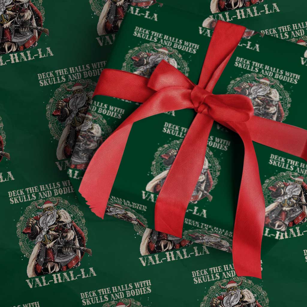 Viking Christmas Wrapping Paper Roll Deck The Halls With Skulls And Bodies Valhalla TS11 Green Print Your Wear