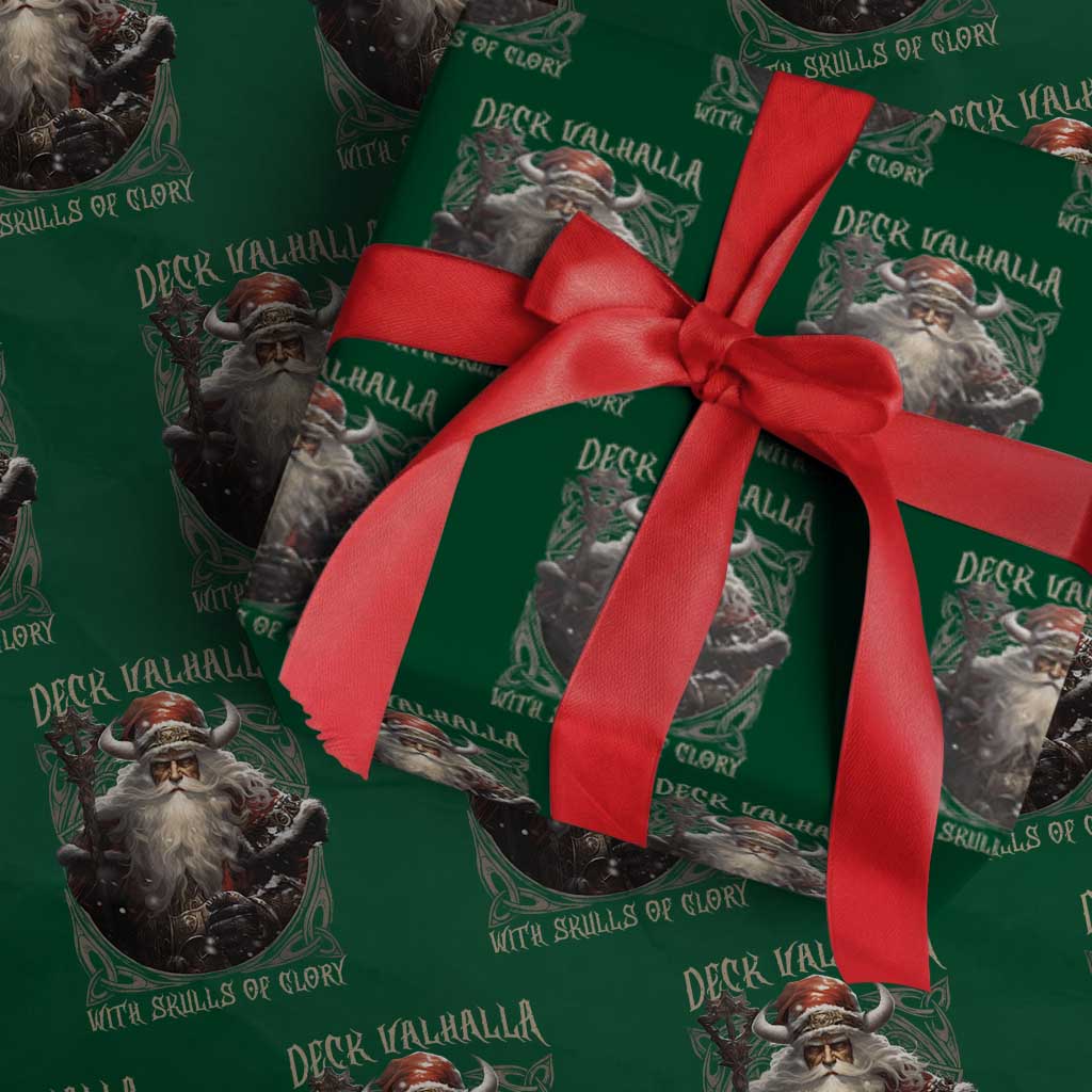 Viking Christmas Wrapping Paper Roll Deck Valhalla With Skulls Of Glory Santa Yule Xmas TS11 Green Print Your Wear