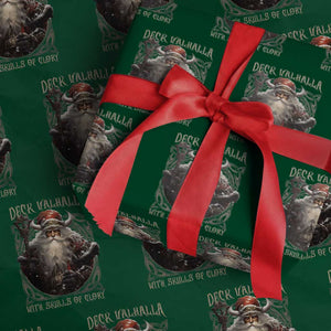 Viking Christmas Wrapping Paper Roll Deck Valhalla With Skulls Of Glory Santa Yule Xmas TS11 Green Print Your Wear