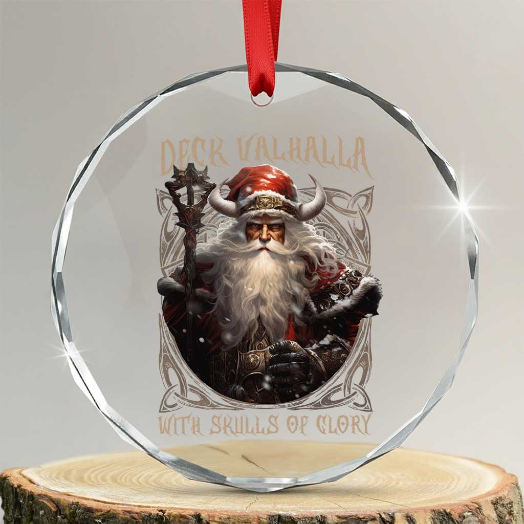 Viking Xmas Crystal Glass Ornament Deck Valhalla With Skulls Of Glory Santa Yule TS11 Transparent Glass 3'' Circle Print Your Wear