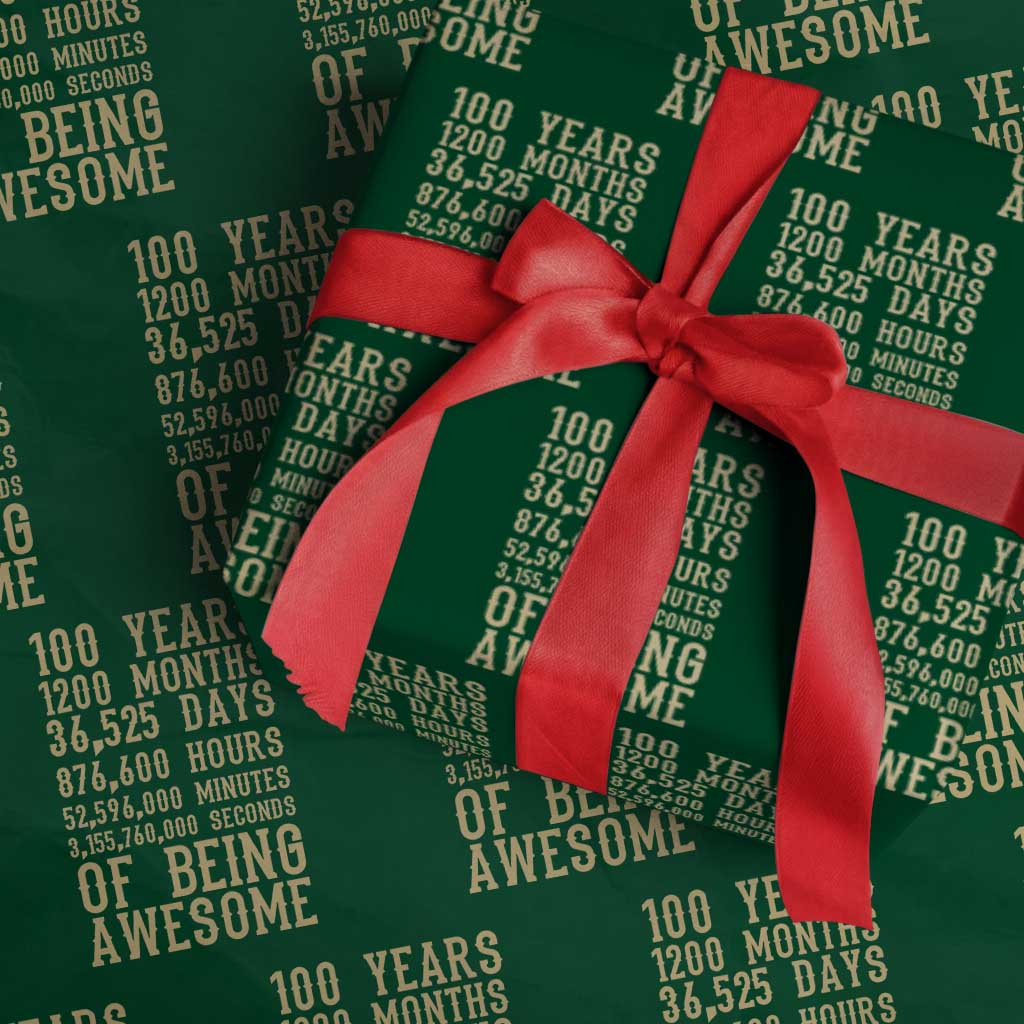 Vintage 100th Birthday Gift Wrapping Paper Roll 100 Years Of Being Awesome