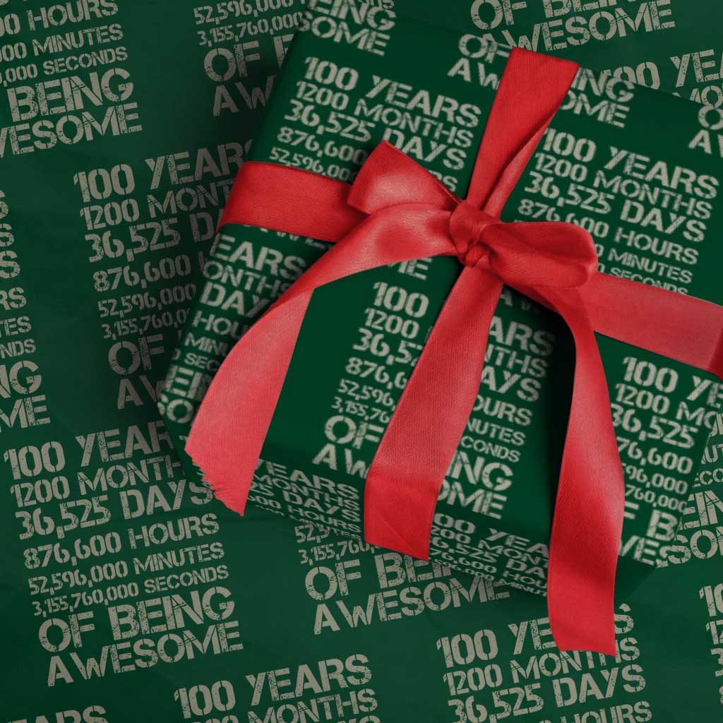Vintage 100th Milestone Birthday Wrapping Paper Roll 100 Years Of Being Awesome