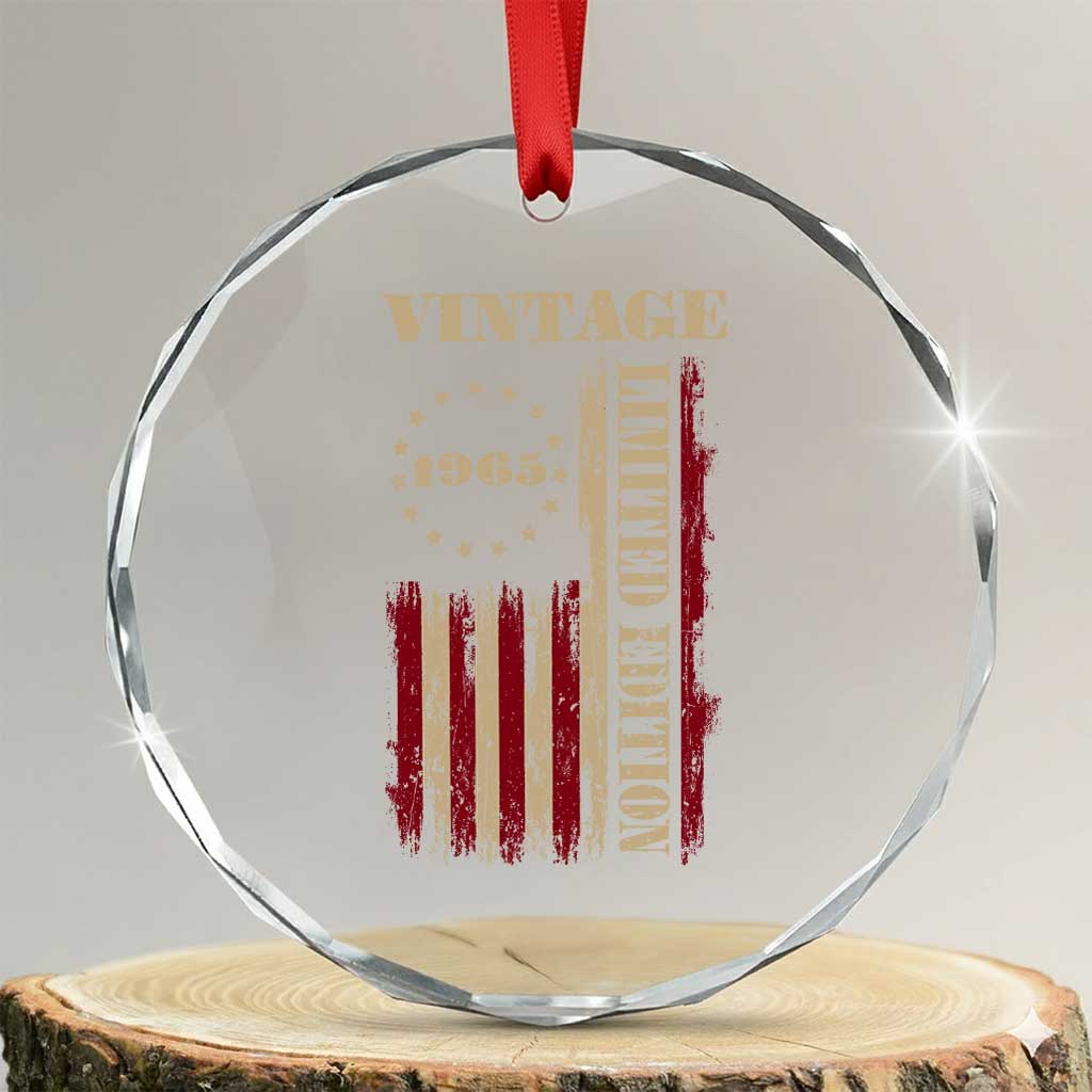 Vintage 1965 Birthday Crystal Glass Ornament Retro American Flag Limited Edition TS10 Transparent Glass 3'' Circle Print Your Wear
