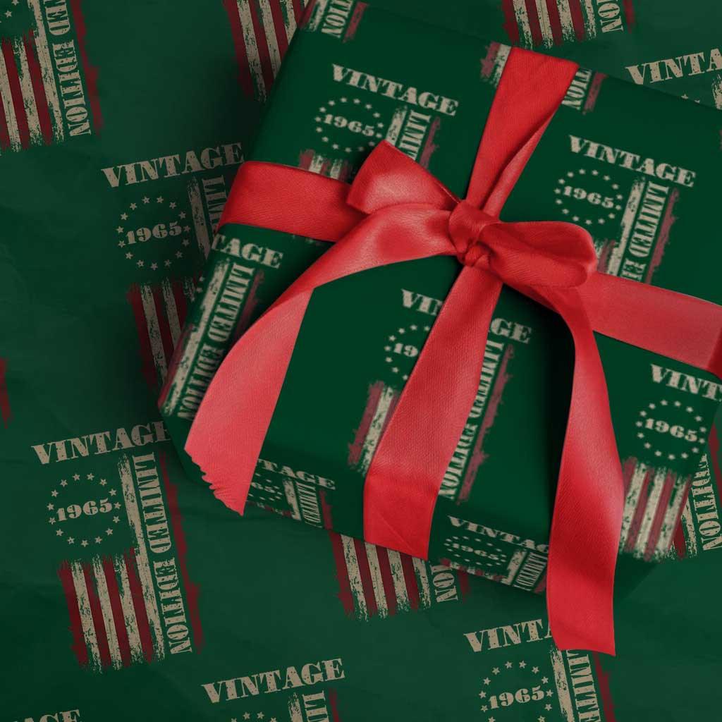 Vintage 1965 Birthday Wrapping Paper Roll Retro American Flag Limited Edition TS10 Green Print Your Wear