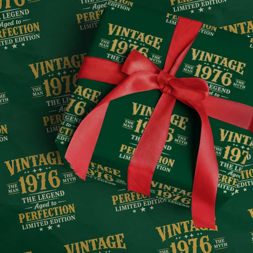 Vintage 1976 Aged to Perfection Wrapping Paper Roll Limited Edition Retro 50th Birthday TS02 Green Print Your Wear