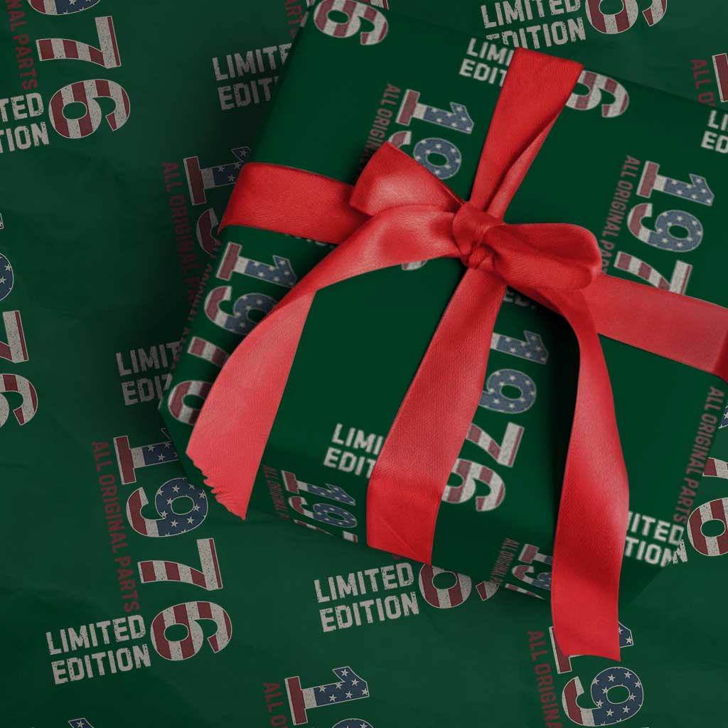 Vintage 1976 All Original Parts Wrapping Paper Roll Patriotic US Flag 50th Birthday Gift TS02 Green Print Your Wear