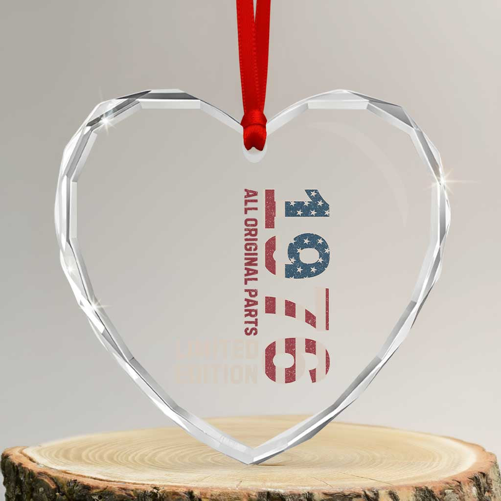 Vintage 1976 All Original Parts Heart Crystal Glass Ornament Patriotic US Flag 50th Birthday Gift TS02 Transparent Glass 3'' Heart Print Your Wear