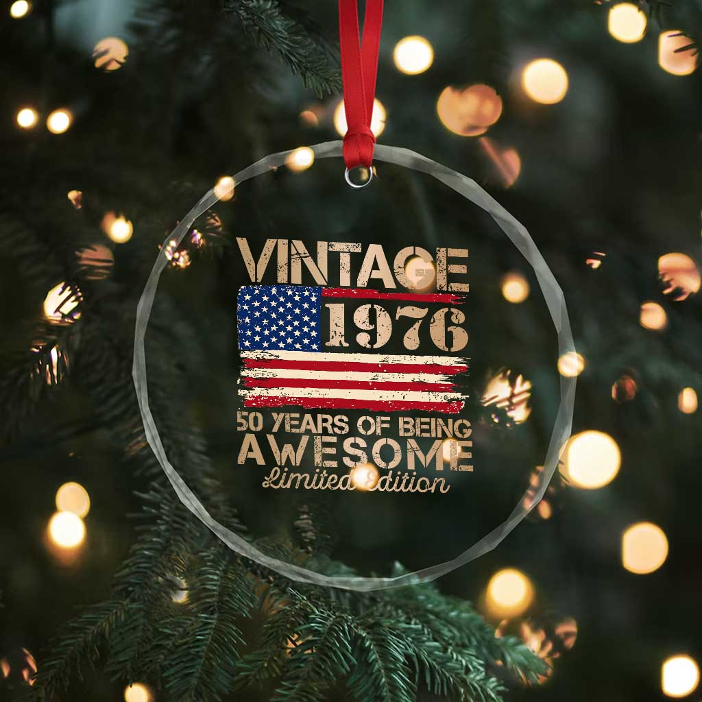 Vintage 1976 Birthday Crystal Glass Ornament 50 Years Of Being Awesome USA Flag TS10 Print Your Wear