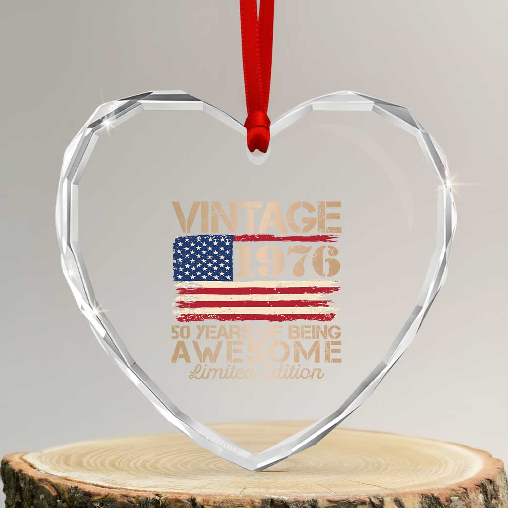 Vintage 1976 Birthday Heart Crystal Glass Ornament 50 Years Of Being Awesome USA Flag TS10 Transparent Glass 3'' Heart Print Your Wear