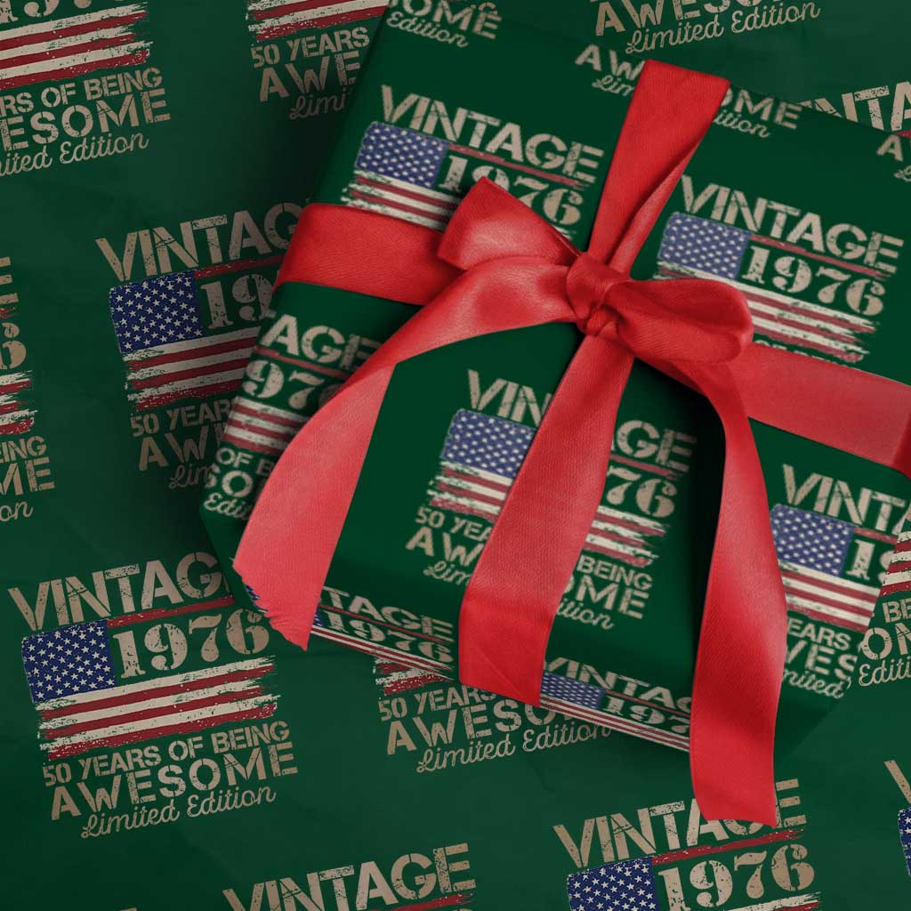 Vintage 1976 Birthday Wrapping Paper Roll 50 Years Of Being Awesome USA Flag TS10 Green Print Your Wear