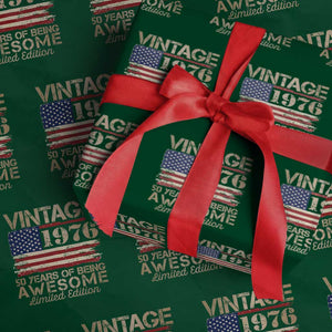 Vintage 1976 Birthday Wrapping Paper Roll 50 Years Of Being Awesome USA Flag TS10 Green Print Your Wear