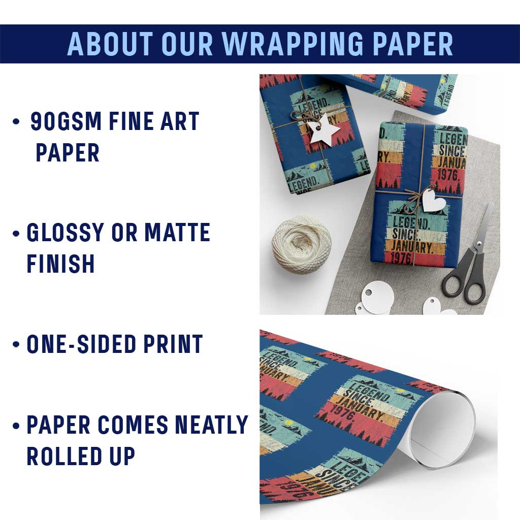 Vintage 1976 Birthday Wrapping Paper Roll Retro 50th Birthday Gifts 50 Years Old TS10 Print Your Wear