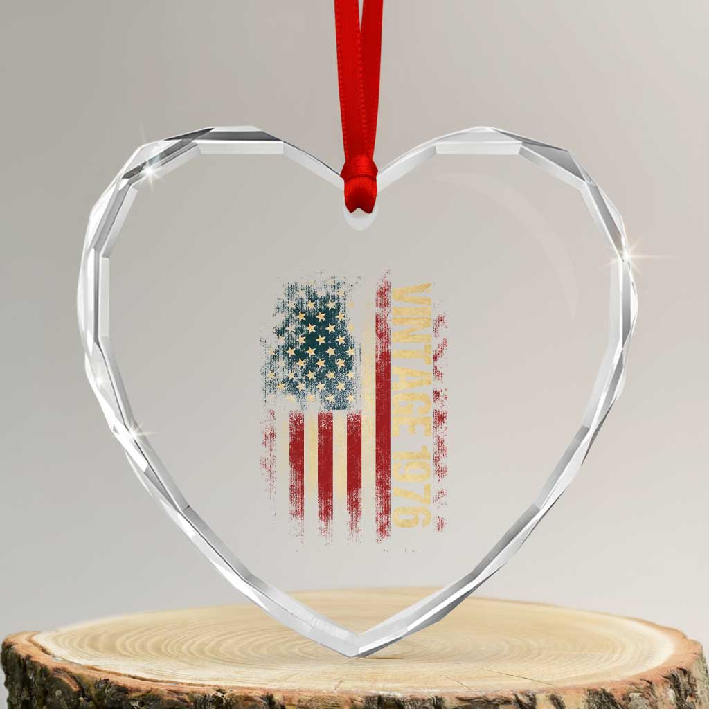 Vintage 1976 Distressed American Flag Heart Crystal Glass Ornament Patriotic 50th Birthday Graphic TS02 Transparent Glass 3'' Heart Print Your Wear
