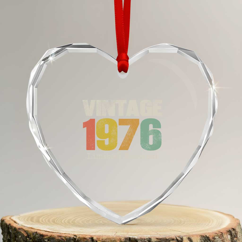 Vintage 1976 Limited Edition Heart Crystal Glass Ornament Distressed Retro Typography 50th Birthday TS02 Transparent Glass 3'' Heart Print Your Wear