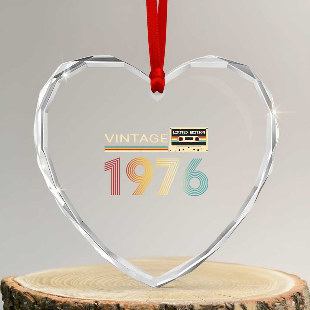 Vintage 1976 Retro Cassette Tape Graphic Heart Crystal Glass Ornament Awesome Since 1976 Birthday Gift TS02 Transparent Glass 3'' Heart Print Your Wear
