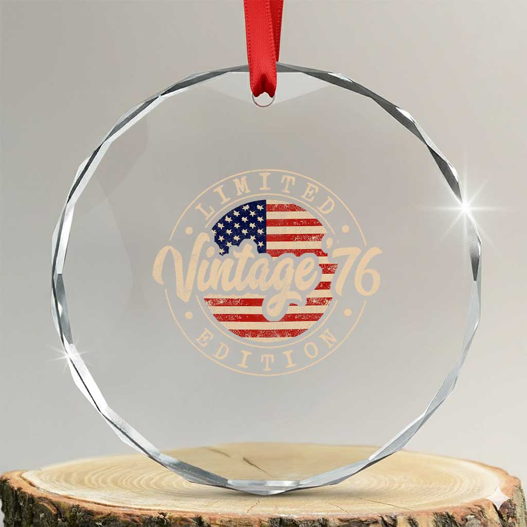 Vintage 1976 Stamp Crystal Glass Ornament Funny 50th Birthday USA Flag 50 Year Old Bday TS10 Transparent Glass 3'' Circle Print Your Wear