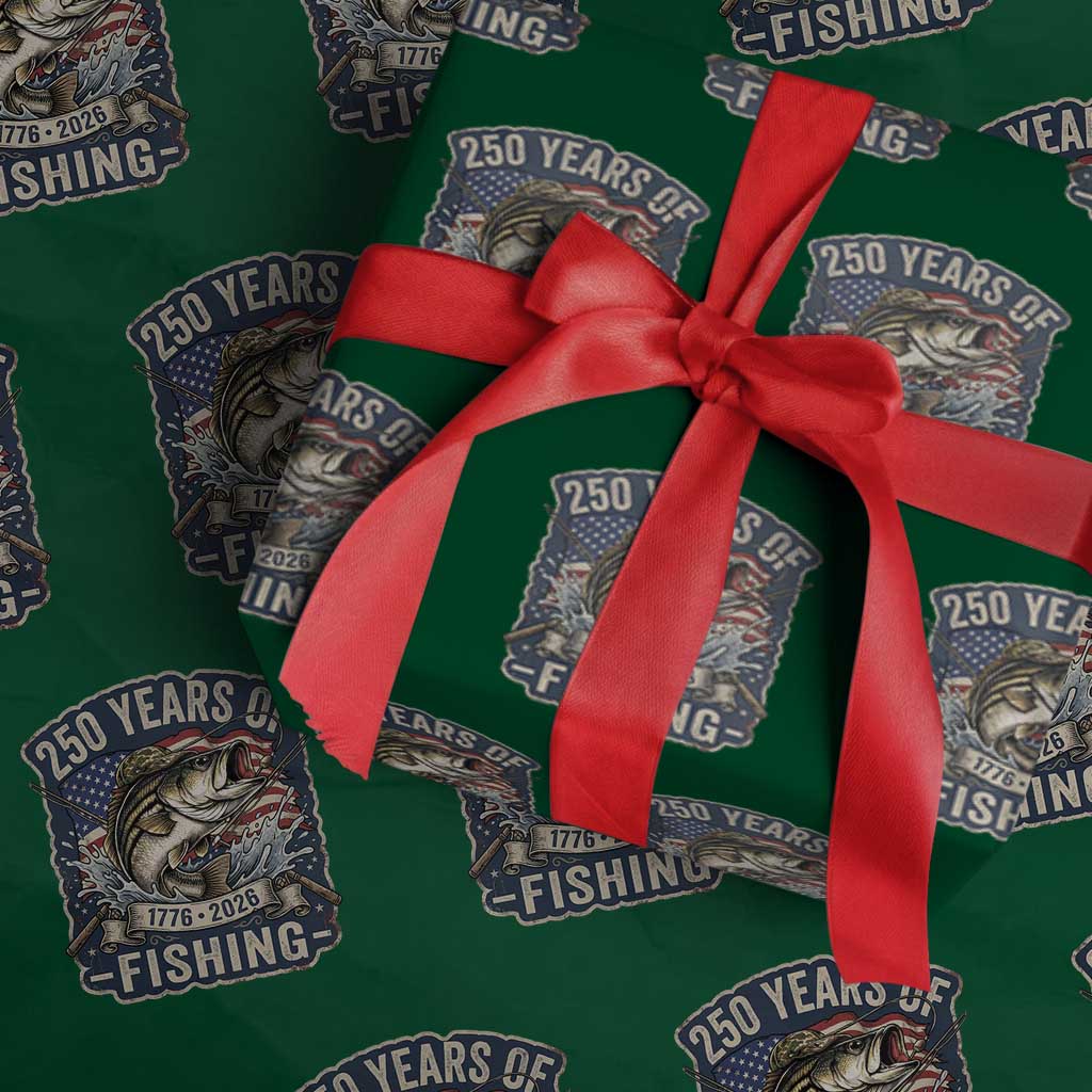 Vintage 250 Years Of Fishing Wrapping Paper Roll Patriotic Angler TS12 Green Print Your Wear
