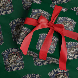 Vintage 250 Years Of Fishing Wrapping Paper Roll Patriotic Angler TS12 Green Print Your Wear