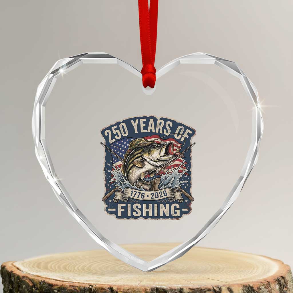 Vintage 250 Years Of Fishing Heart Crystal Glass Ornament Patriotic Angler TS12 Transparent Glass 3'' Heart Print Your Wear