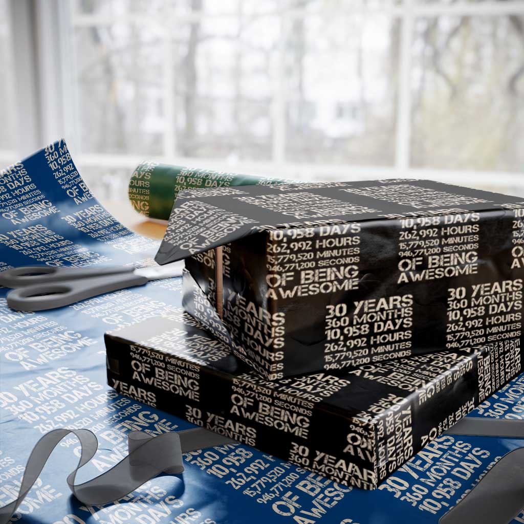 Vintage 30th Birthday Gift Wrapping Paper Roll 30 Years Of Being Awesome TS12 Black Print Your Wear