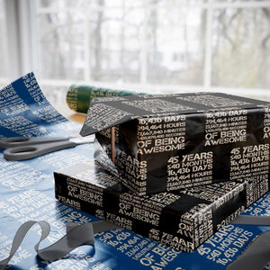 Vintage 45th Birthday Gift Wrapping Paper Roll 45 Years Of Being Awesome TS12 Black Print Your Wear