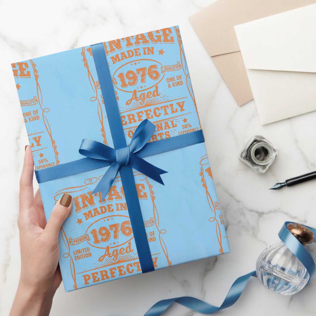 Vintage 50 Birthday Wrapping Paper Roll 50yr 1976 50th Birthday TS10 Light Blue Print Your Wear