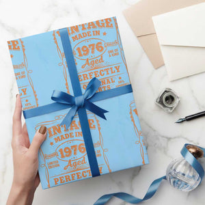 Vintage 50 Birthday Wrapping Paper Roll 50yr 1976 50th Birthday TS10 Light Blue Print Your Wear