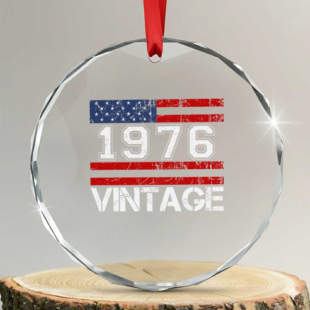Vintage 50th Birthday Crystal Glass Ornament Retro 1976 American Flag 50 Year Old TS10 Transparent Glass 3'' Circle Print Your Wear