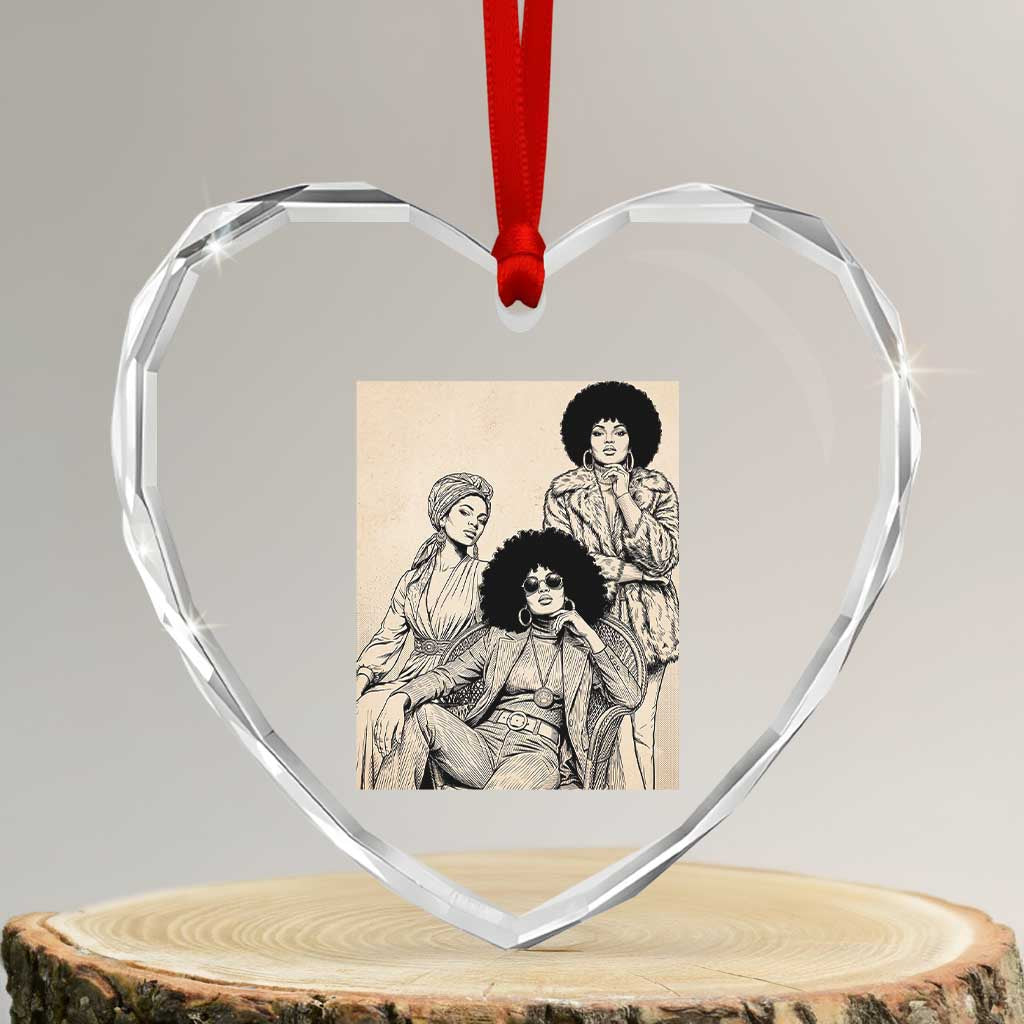 Vintage 70s Afro Queen Black Girl Pride Fashion Heart Crystal Glass Ornament TS12 Transparent Glass 3'' Heart Print Your Wear