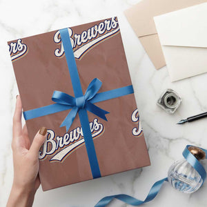 Vintage 70s Brewers Name Script Style Wrapping Paper Roll Retro Distressed Tailgate Spirit Sports Fan TS02 Mocha Print Your Wear