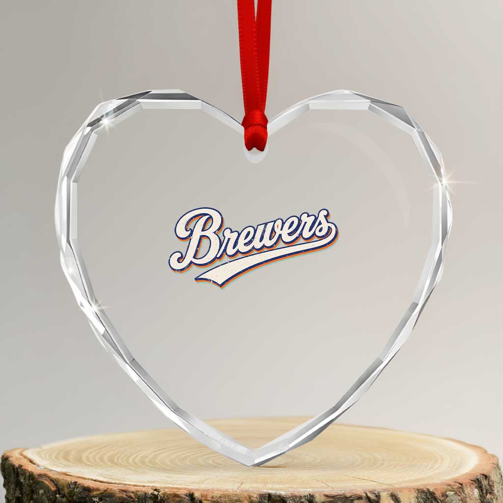 Vintage 70s Brewers Name Script Style Heart Crystal Glass Ornament Retro Distressed Tailgate Spirit Sports Fan TS02 Transparent Glass 3'' Heart Print Your Wear
