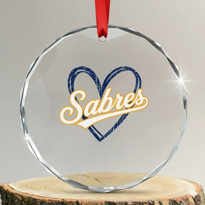 Vintage 70s Sabres Name Heart Script Style Crystal Glass Ornament Retro Distressed Tailgate Spirit Sports Fan TS02 Transparent Glass 3'' Circle Print Your Wear