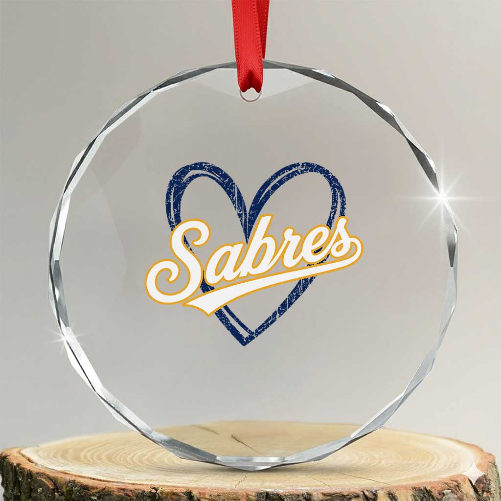 Vintage 70s Sabres Name Heart Script Style Crystal Glass Ornament Retro Distressed Tailgate Spirit Sports Fan TS02 Transparent Glass 3'' Circle Print Your Wear