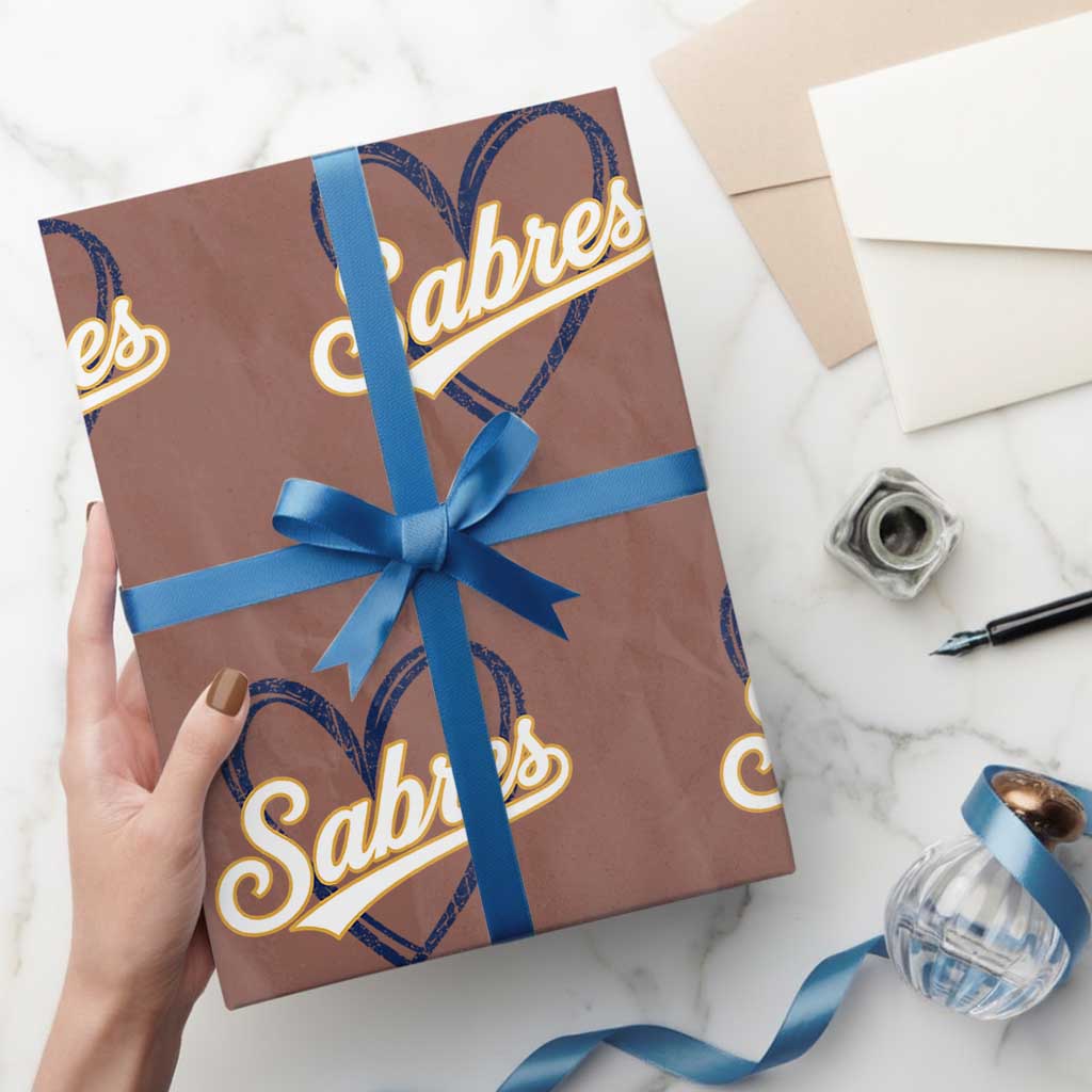 Vintage 70s Sabres Name Heart Script Style Wrapping Paper Roll Retro Distressed Tailgate Spirit Sports Fan TS02 Mocha Print Your Wear