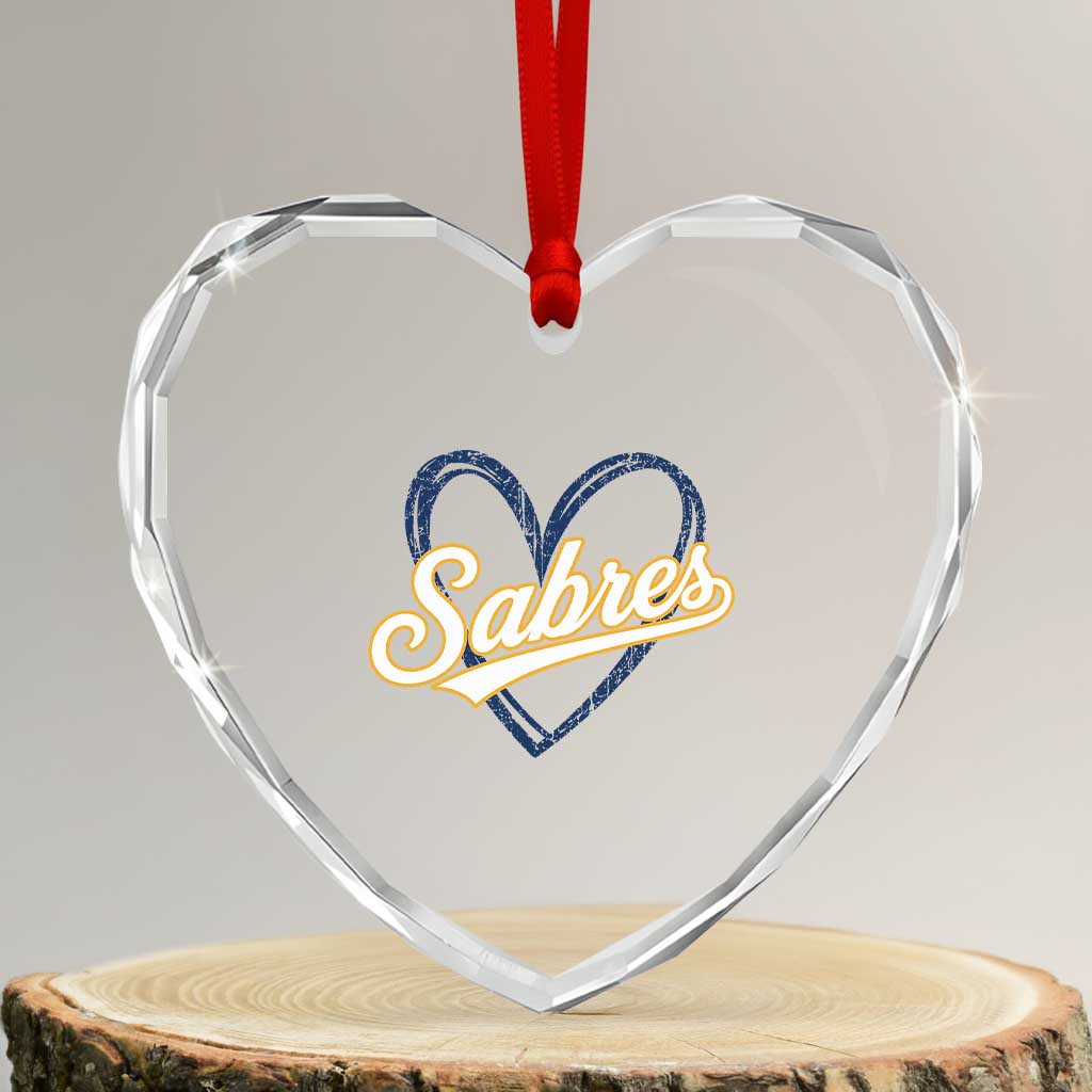 Vintage 70s Sabres Name Heart Script Style Heart Crystal Glass Ornament Retro Distressed Tailgate Spirit Sports Fan TS02 Transparent Glass 3'' Heart Print Your Wear