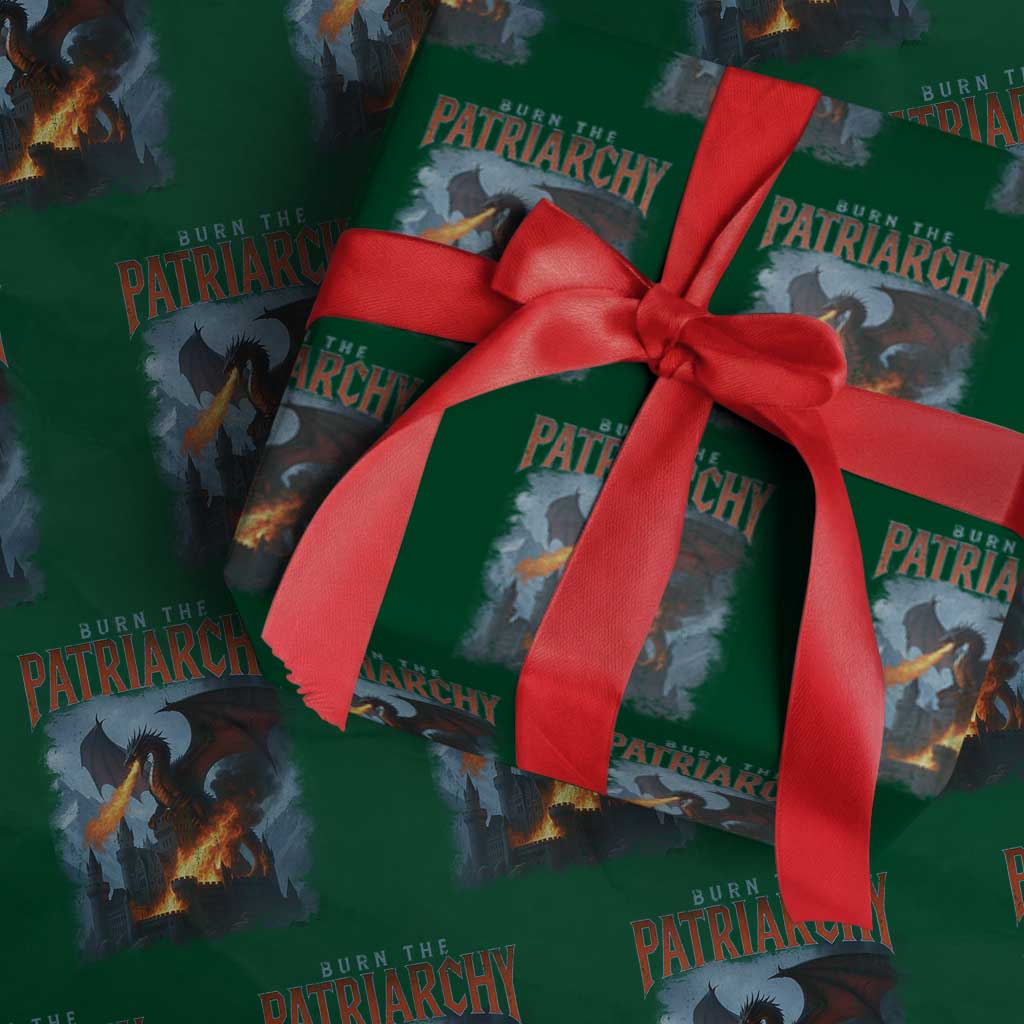 Vintage 90s Feminism Dragon Wrapping Paper Roll Burn the Patriarchy TS10 Green Print Your Wear